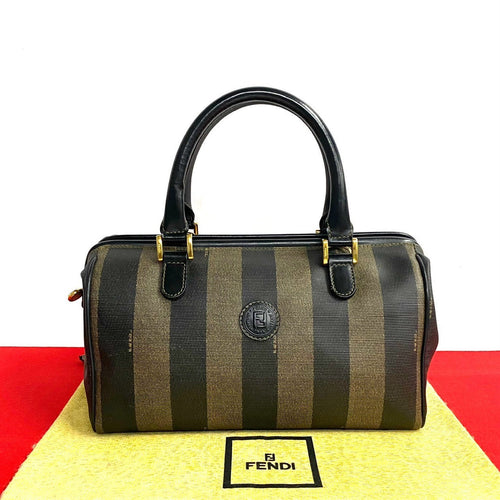 Fendi Pequin FF Logo Stripe Leather Mini Boston Bag