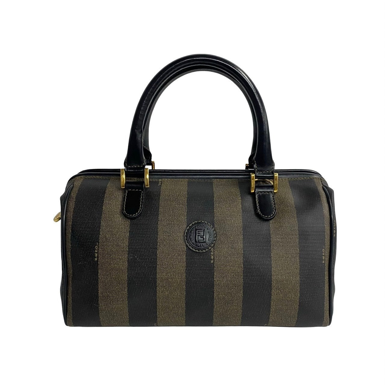 Fendi Pequin FF Logo Stripe Leather Mini Boston Bag