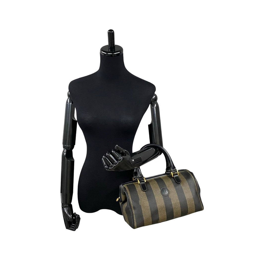 Fendi Pequin FF Logo Stripe Leather Mini Boston Bag