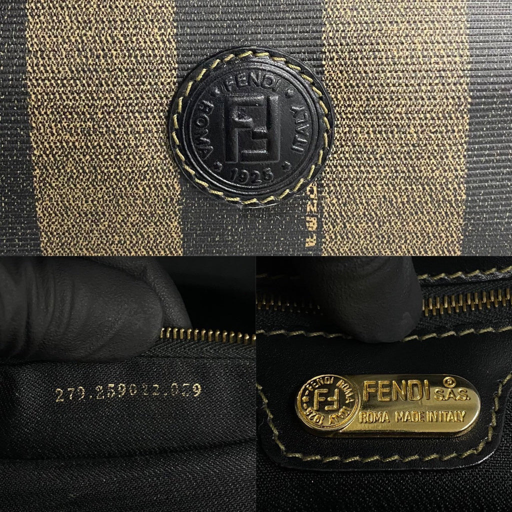 Fendi Pequin FF Logo Stripe Leather Mini Boston Bag