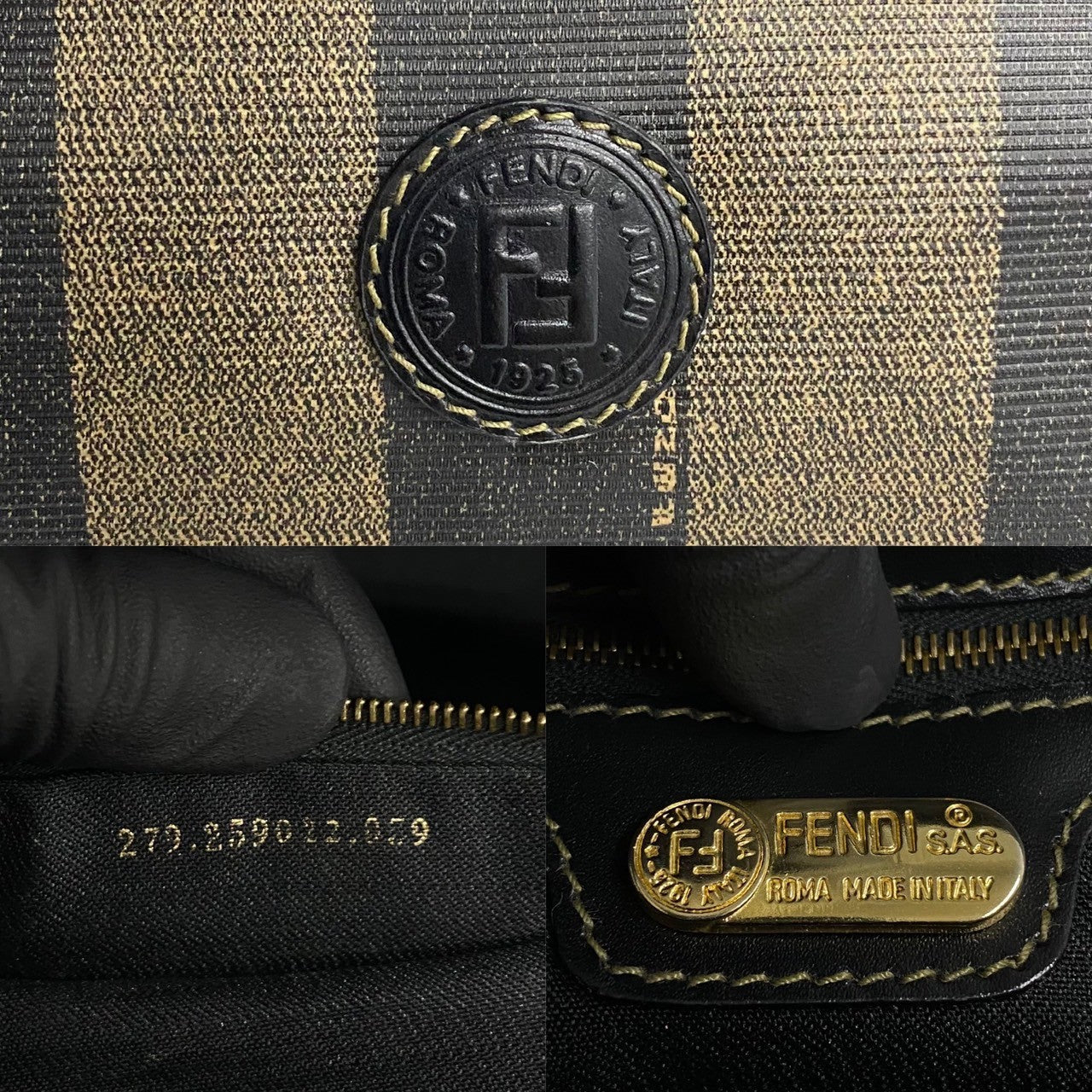 Fendi Pequin FF Logo Stripe Leather Mini Boston Bag