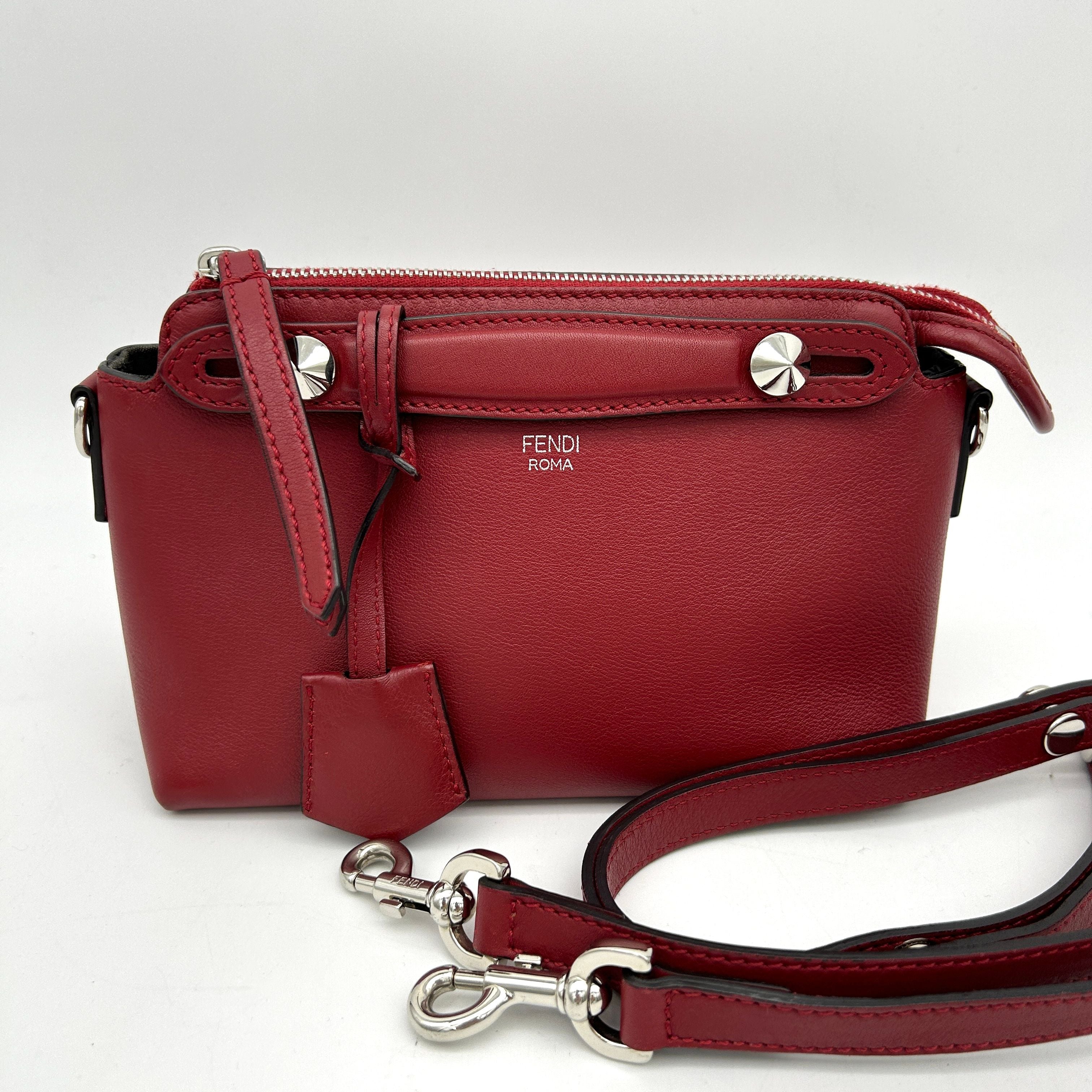 FENDI Vitello Dolce Marmol Medium By The Way Boston Bag Ciliegia LA7973