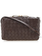 Bottega Veneta Intrecciato Leather Cross Bag Brown