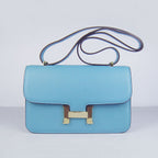 Hermes Calf Leather Message Bag H020 Light Blue Golden