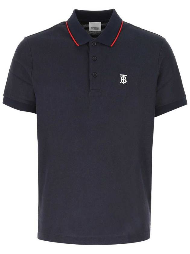 Burberry Icon Stripe Placket Cotton Pique Polo Shirt Navy