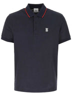 Burberry Icon Stripe Placket Cotton Pique Polo Shirt Navy