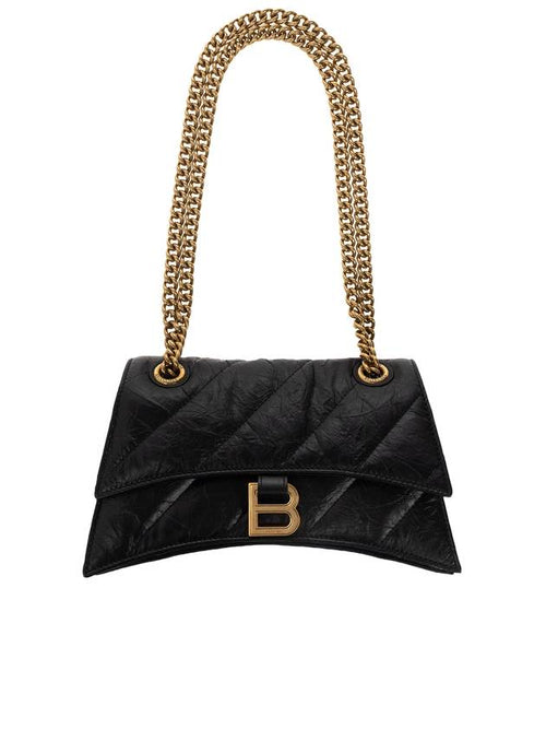 Balenciaga Women's Crush Logo Gold Chain Small Shoulder Bag Black