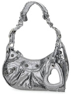 Balenciaga Metallic Le Cagol XS Lambskin Shoulder Bag Dark Silver