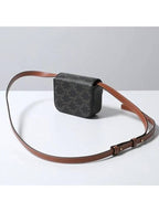 CELINE Mini Triomphe Canvas Calfskin Crossbody Bag Tan