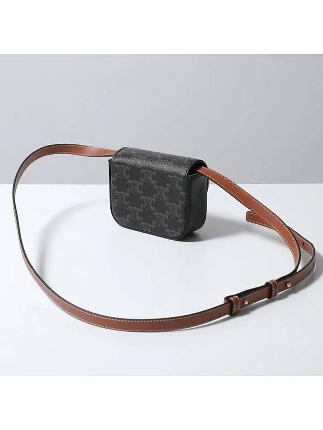 CELINE Mini Triomphe Canvas Calfskin Crossbody Bag Tan