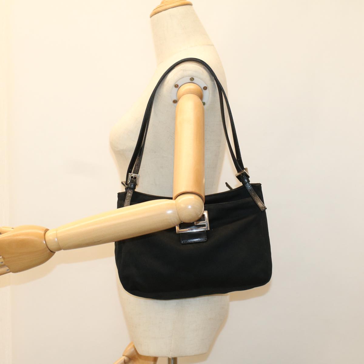 FENDI Mamma Baguette Shoulder Bag Nylon Black53012