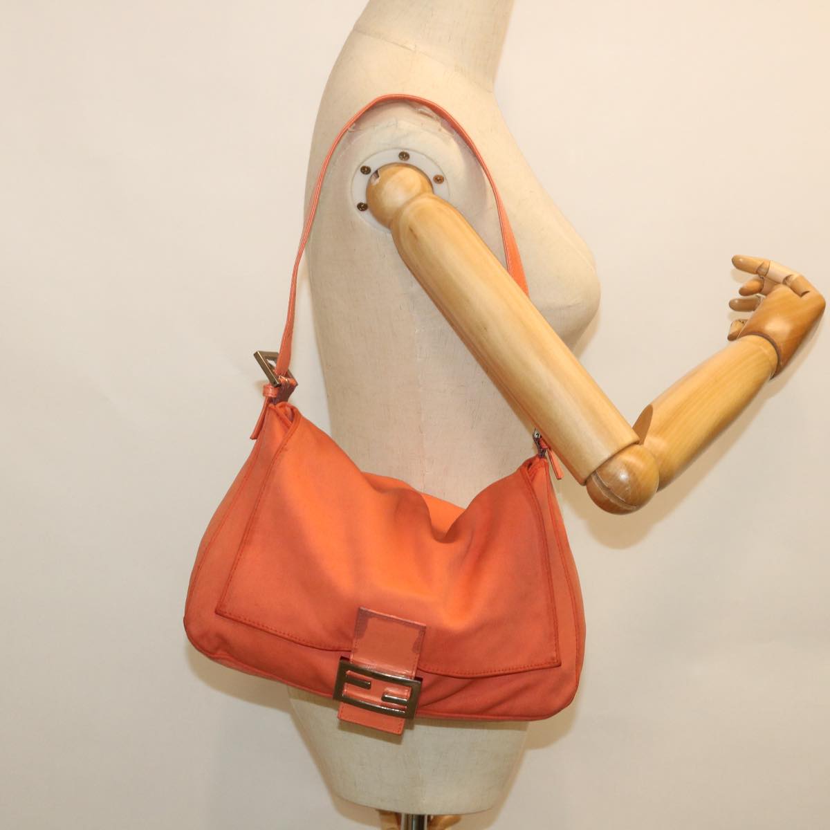 FENDI Mamma Baguette Shoulder Bag Nylon Orange53082