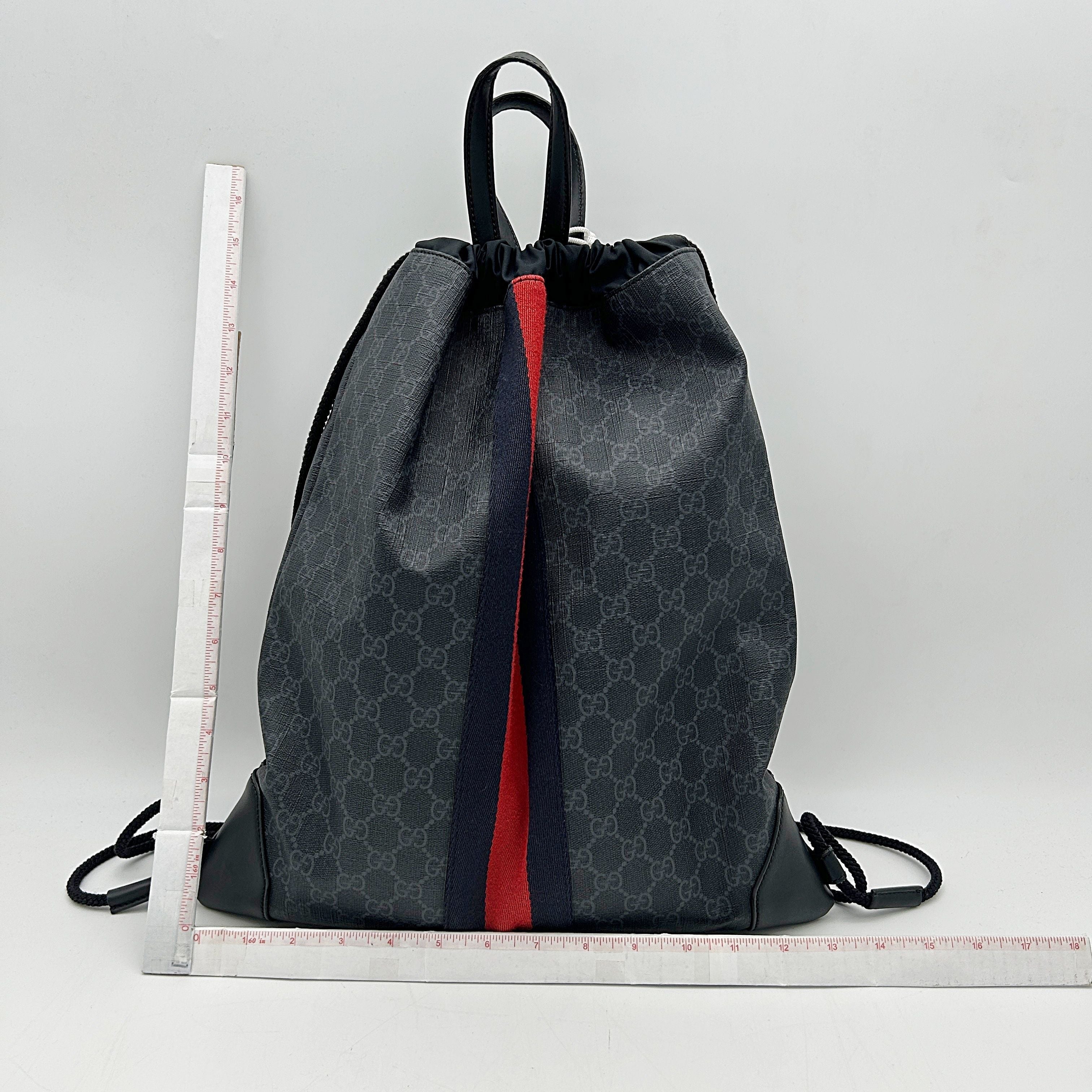 GUCCI Soft GG Supreme Monogram Appia Calfskin Web Drawstring Backpack Black LA2292
