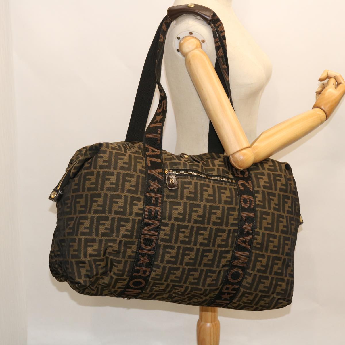 FENDI Zucca Canvas Boston Bag Black Brown53373