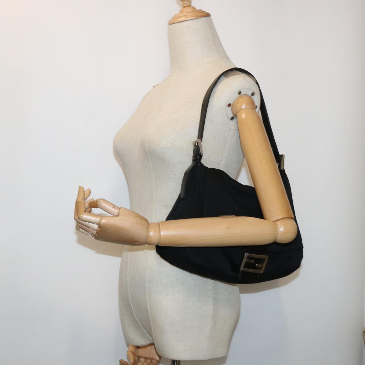 FENDI Mamma Baguette Shoulder Bag Nylon Black53376