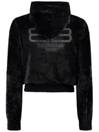 Balenciaga Women's BB Paris Strass Velvet  Zip-Up Hoodie Black