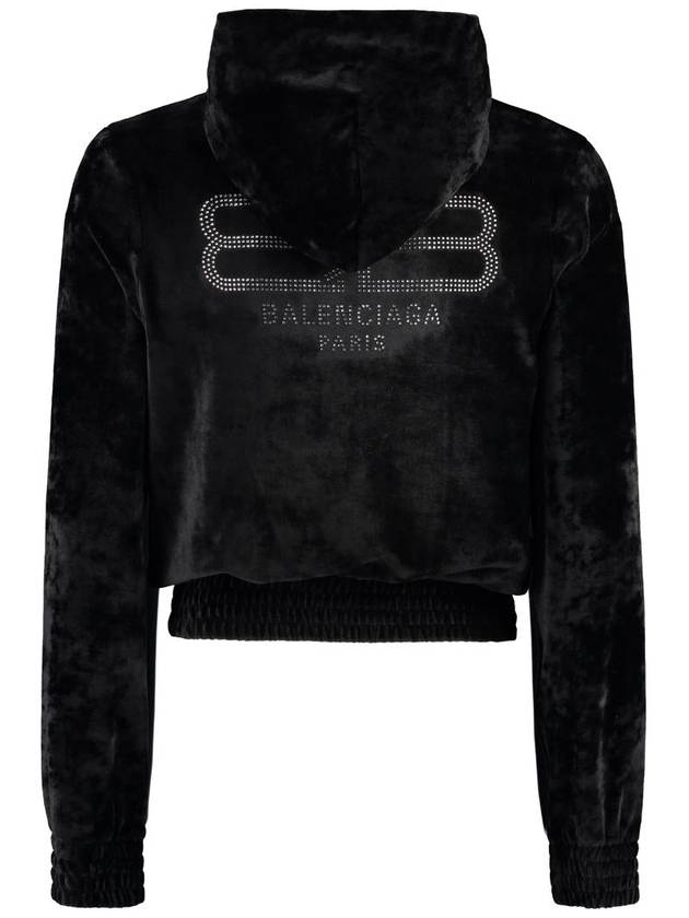 Balenciaga Women's BB Paris Strass Velvet  Zip-Up Hoodie Black
