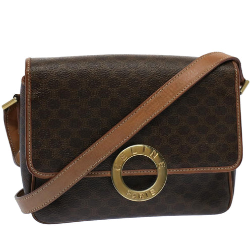 CELINE Macadam Canvas Shoulder Bag PVC Leather Brown  53391
