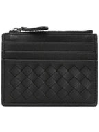 Bottega Veneta Intrecciato Zipper Card Wallet Black
