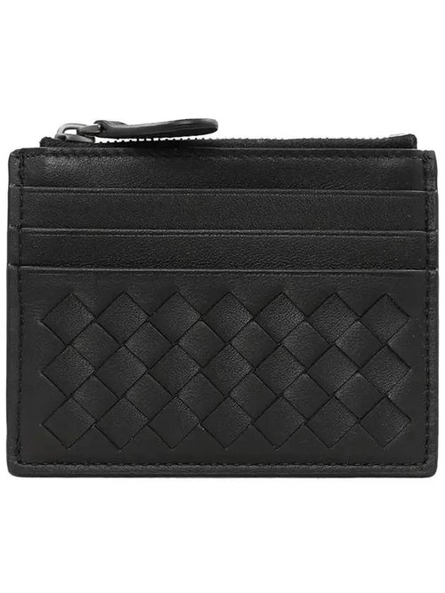 Bottega Veneta Intrecciato Zipper Card Wallet Black