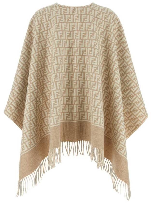 Fendi Roma Allover Logo Wool Cashmere Cape White