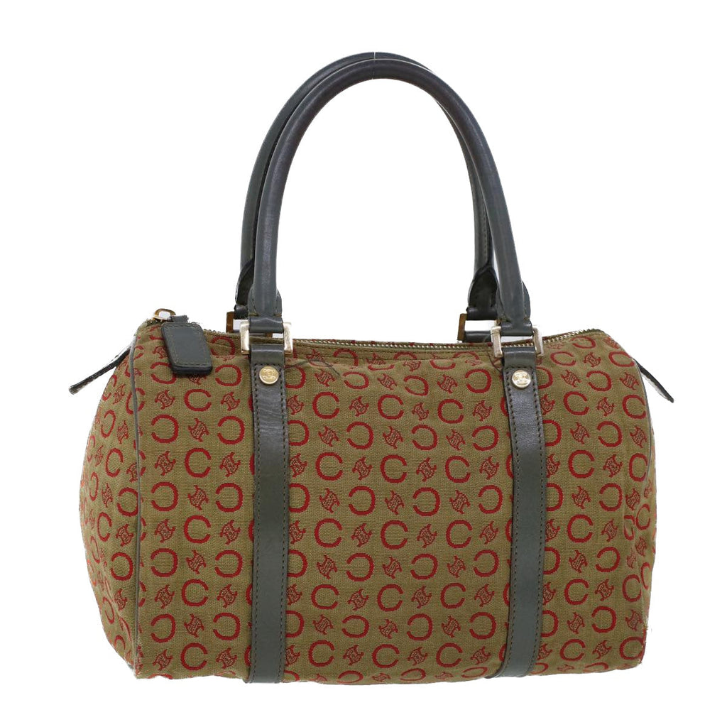 CELINE C Macadam Canvas Hand Bag Leather Khaki  53734
