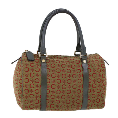 CELINE C Macadam Canvas Hand Bag Leather Khaki  53734