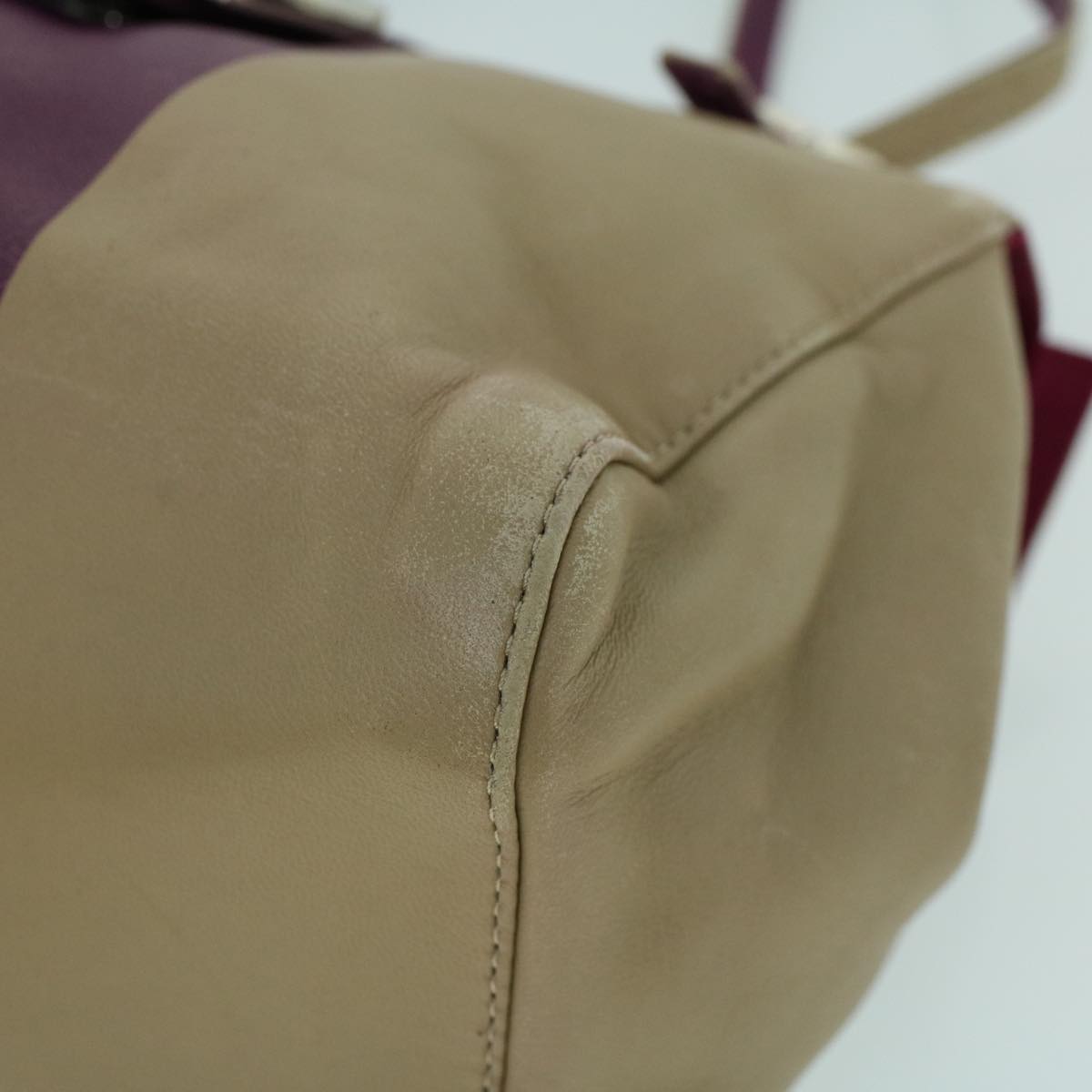 FENDI Mamma Baguette Hand Bag Leather Beige Purple53742
