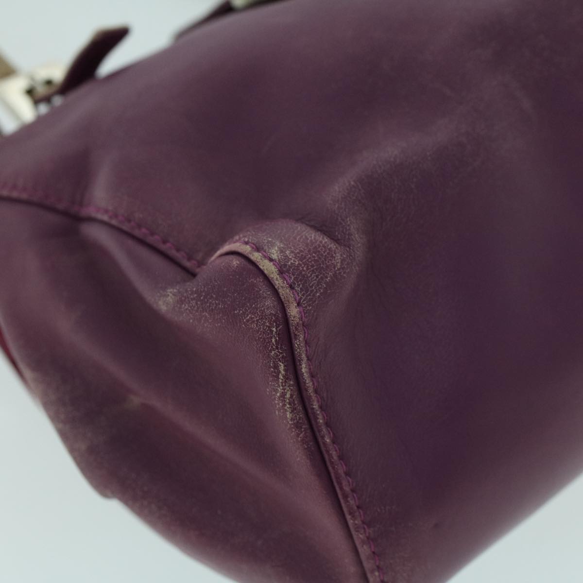 FENDI Mamma Baguette Hand Bag Leather Beige Purple53742