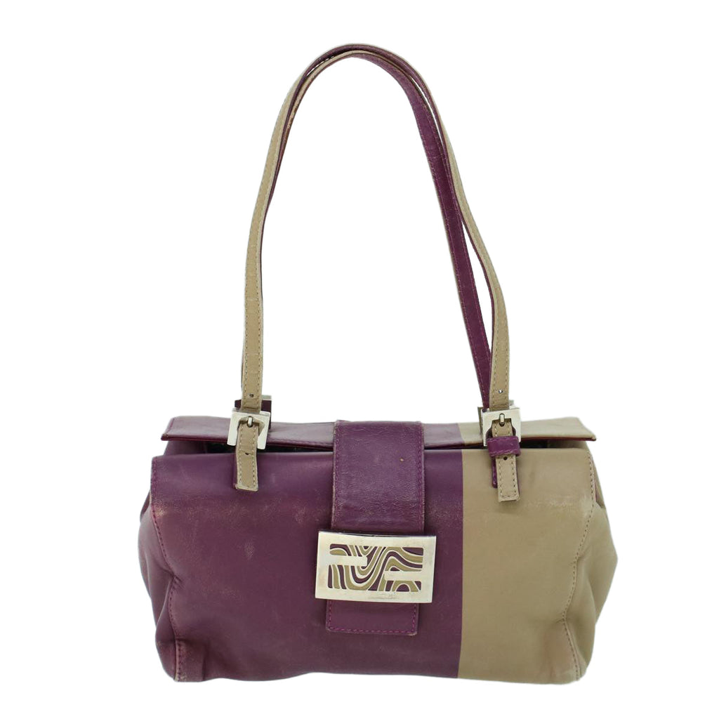 FENDI Mamma Baguette Hand Bag Leather Beige Purple53742