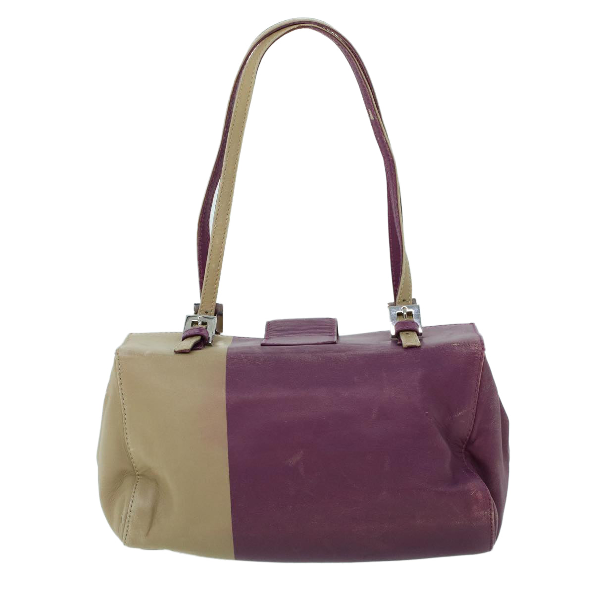 FENDI Mamma Baguette Hand Bag Leather Beige Purple53742
