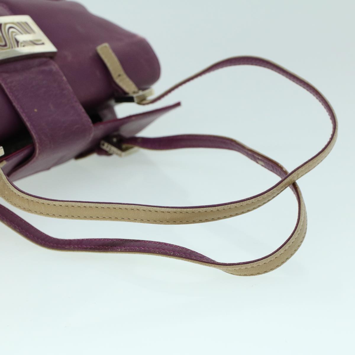 FENDI Mamma Baguette Hand Bag Leather Beige Purple53742