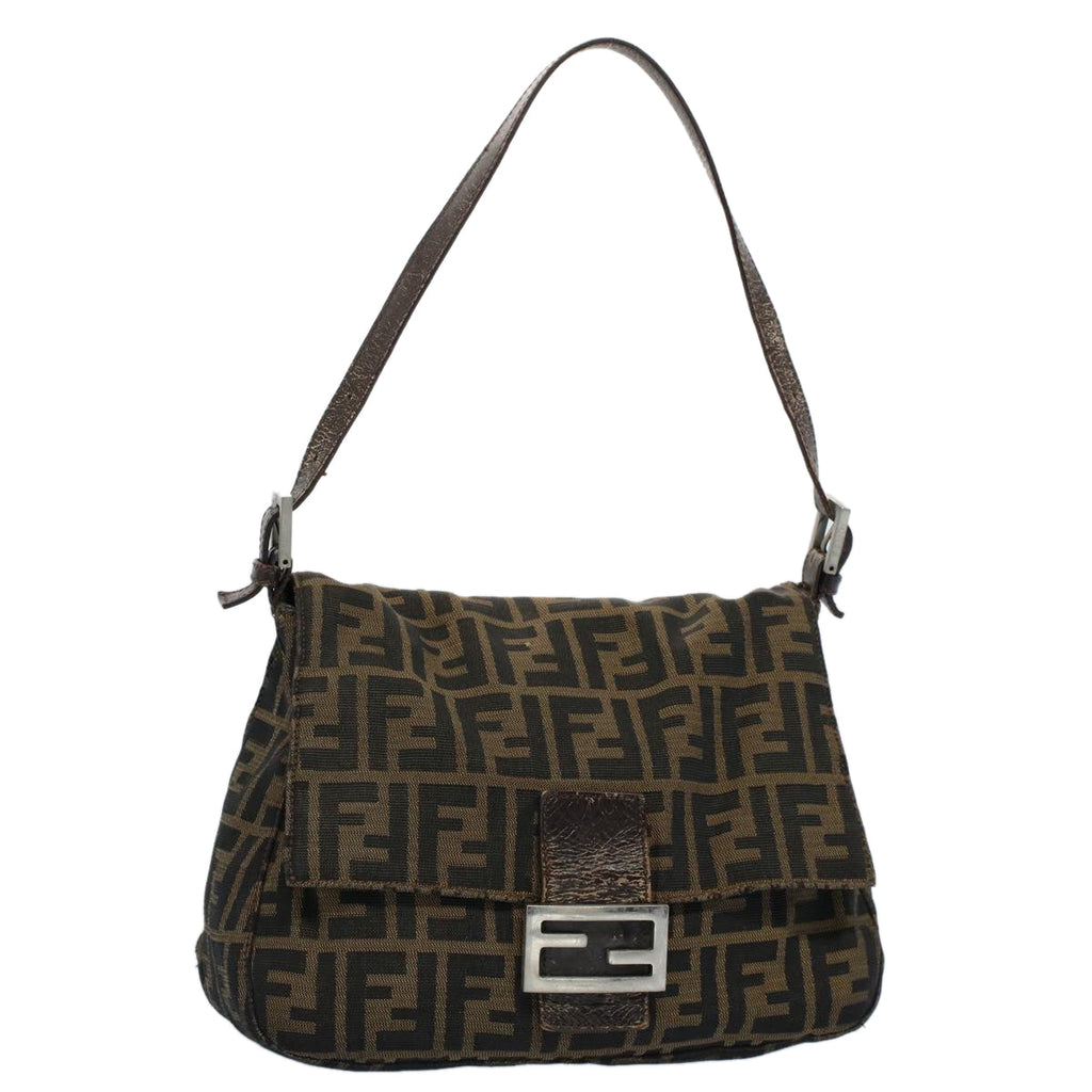 FENDI Zucca Canvas Mamma Baguette Shoulder Bag Black Brown53745