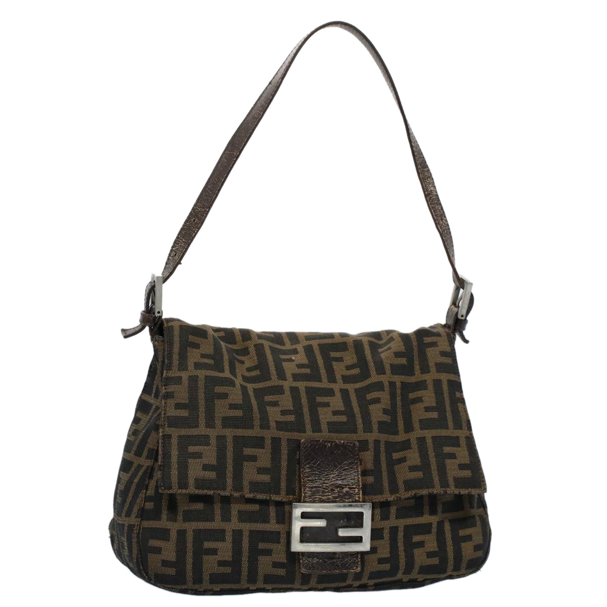 FENDI Zucca Canvas Mamma Baguette Shoulder Bag Black Brown53745