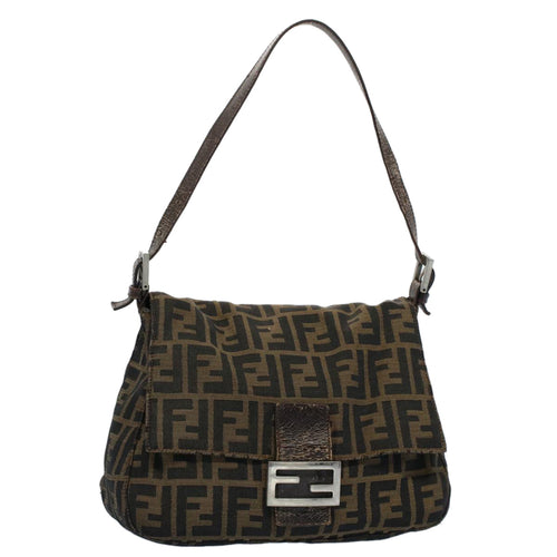 FENDI Zucca Canvas Mamma Baguette Shoulder Bag Black Brown53745