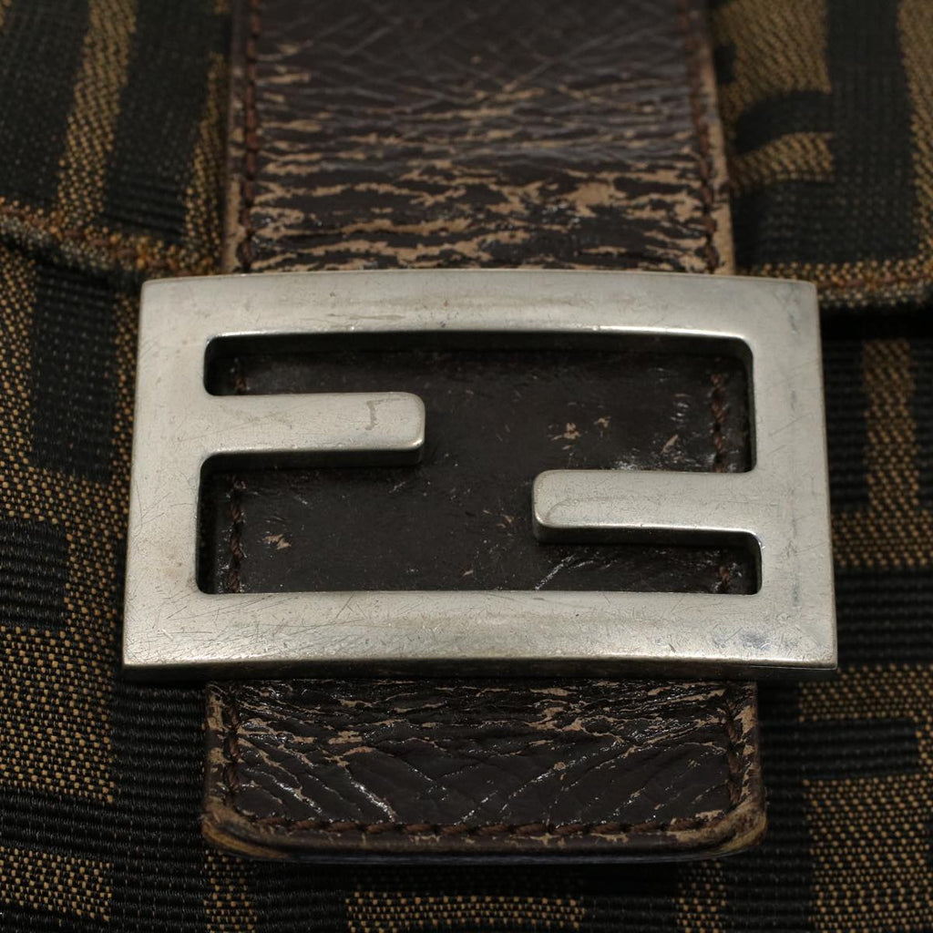 FENDI Zucca Canvas Mamma Baguette Shoulder Bag Black Brown53745