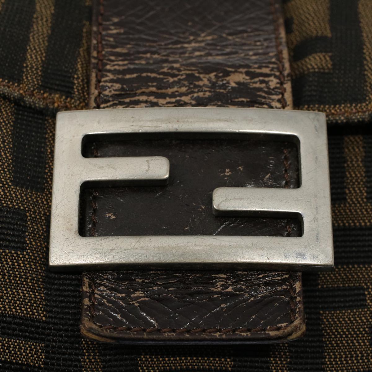 FENDI Zucca Canvas Mamma Baguette Shoulder Bag Black Brown53745