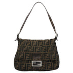 FENDI Zucca Canvas Mamma Baguette Shoulder Bag Black Brown53745
