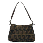 FENDI Zucca Canvas Mamma Baguette Shoulder Bag Black Brown53745
