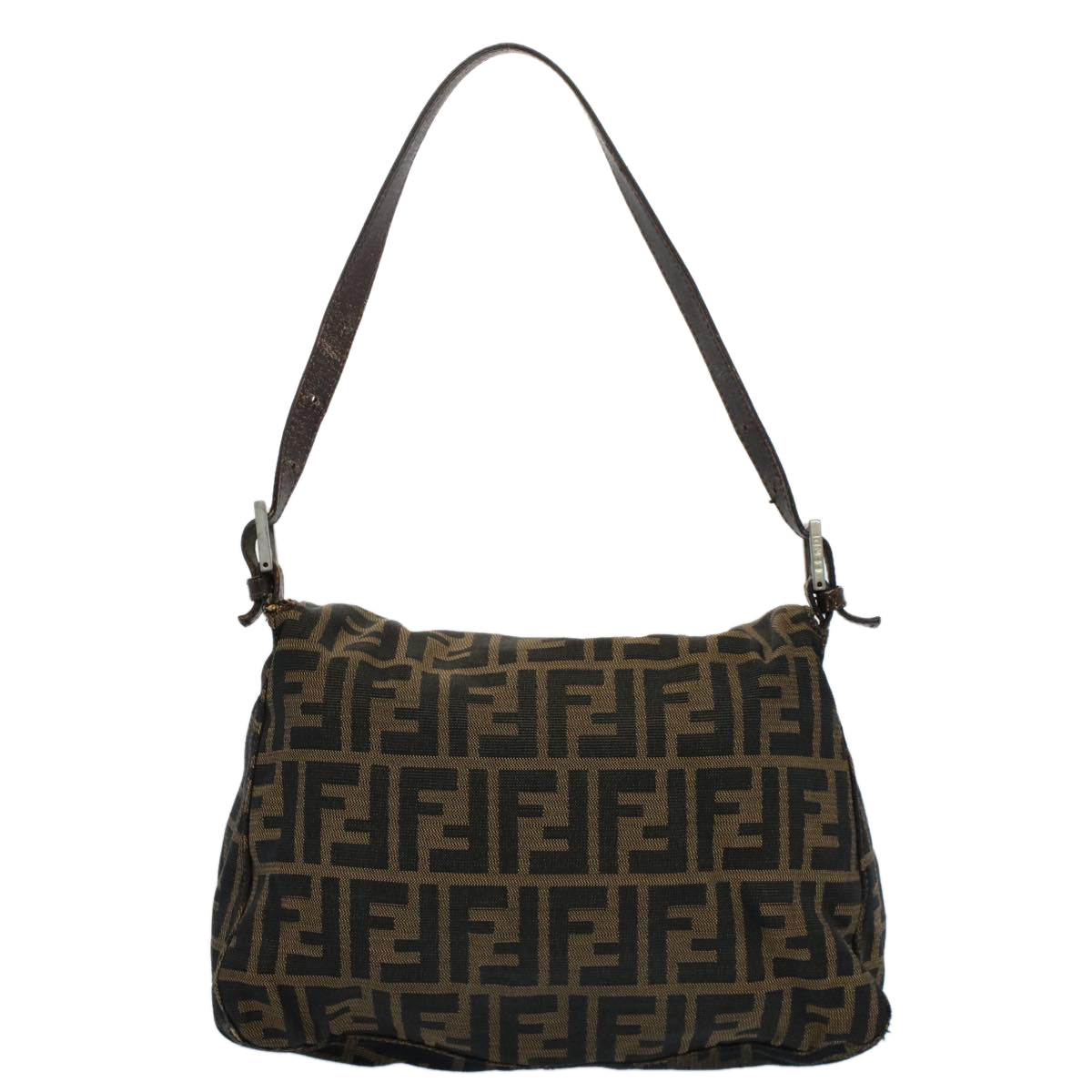 FENDI Zucca Canvas Mamma Baguette Shoulder Bag Black Brown53745
