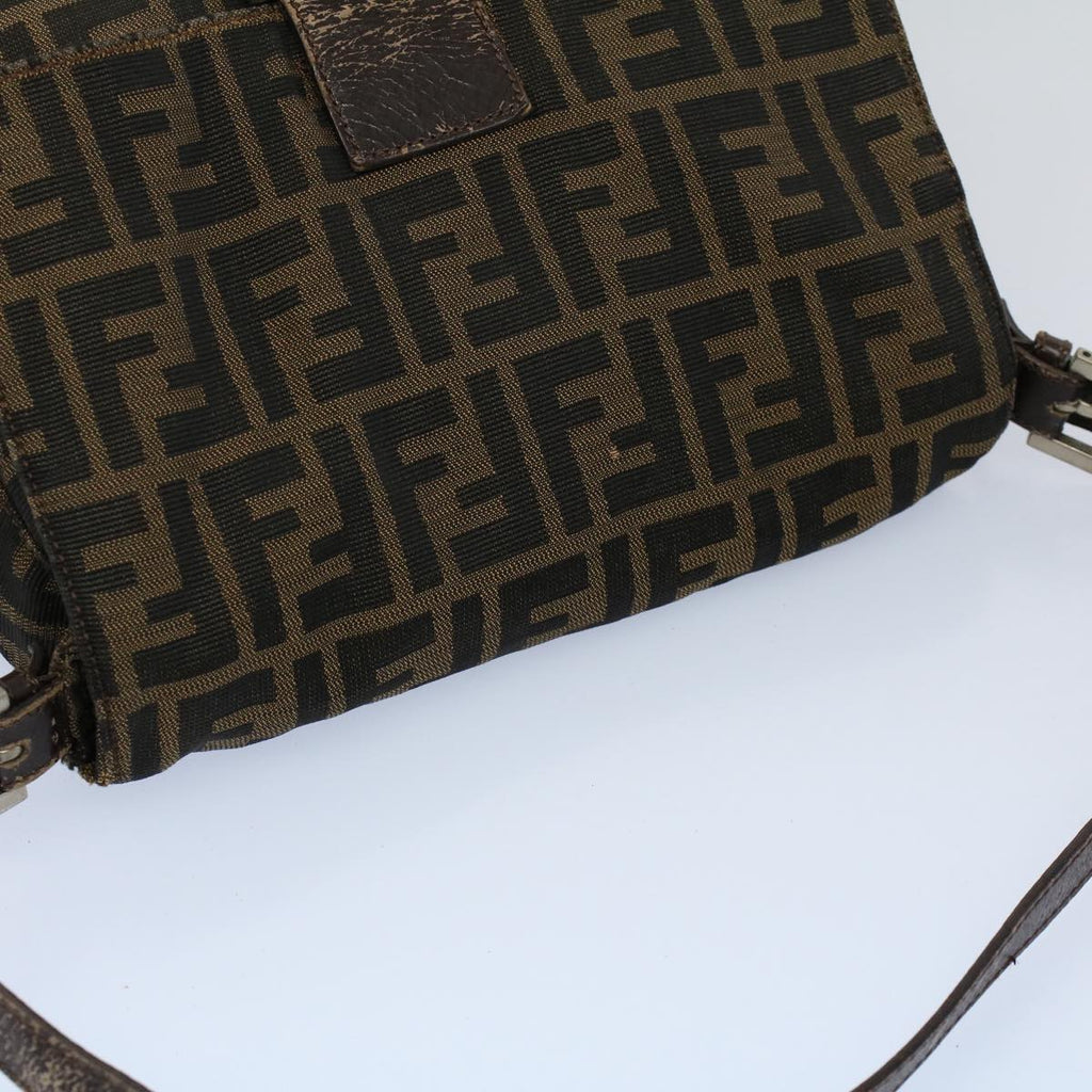 FENDI Zucca Canvas Mamma Baguette Shoulder Bag Black Brown53745