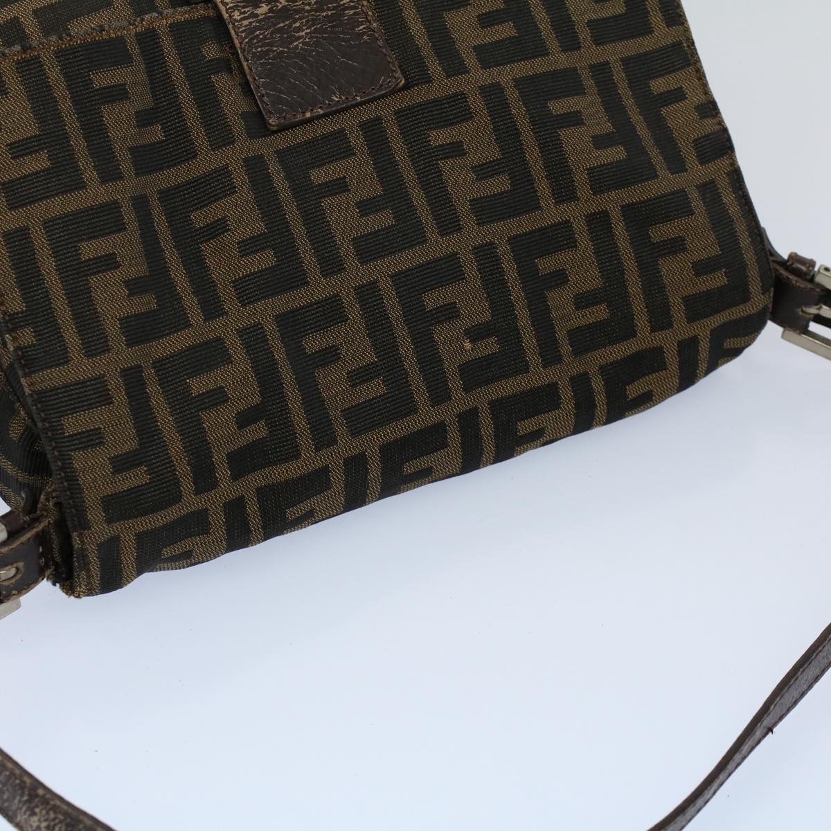 FENDI Zucca Canvas Mamma Baguette Shoulder Bag Black Brown53745