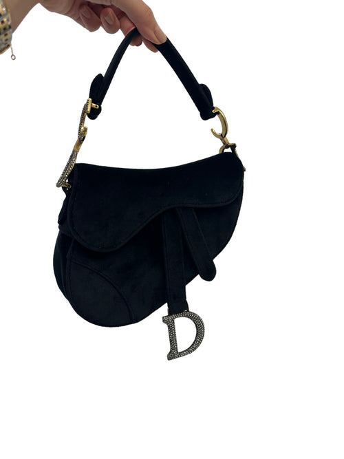DIOR - Black Velvet Crystals Mini Saddle
