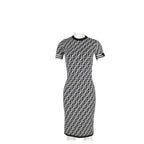 Fendi Zucca Printed Midi crewneck Fitted Dress in Black and White Viscose
