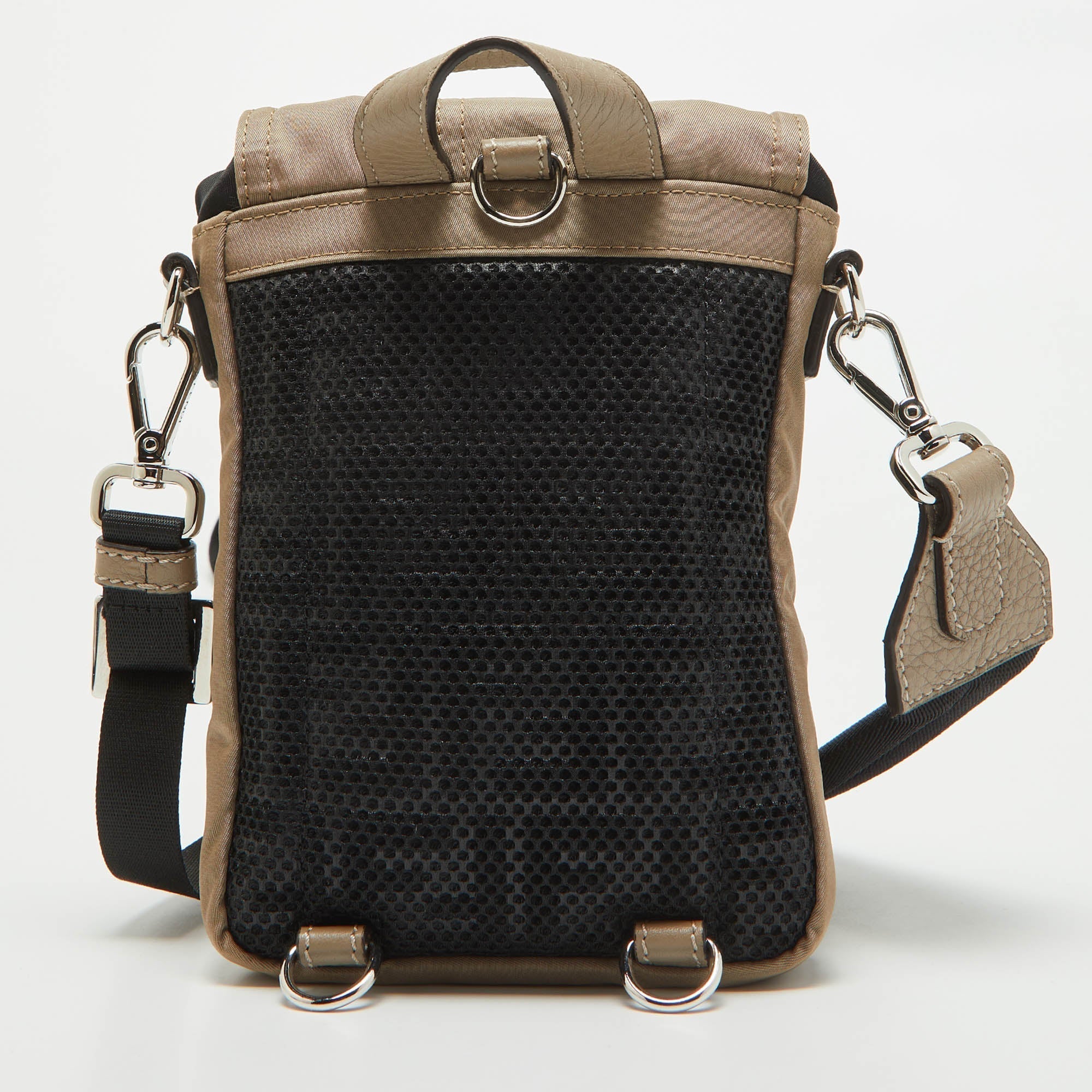 Fendi Beige/black Nylon And Leather Fendiness Crossbody Bag