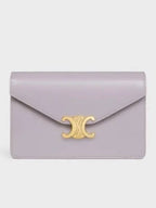 CELINE Triomphe Chain Shiny Calfskin Half Wallet Pastel Pink