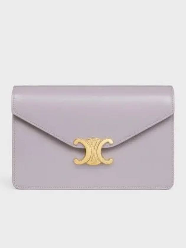 CELINE Triomphe Chain Shiny Calfskin Half Wallet Pastel Pink