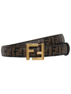 Fendi FF Square Stud Buckle Leather Belt Brown