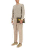 Fendi gabardine cargo straight pants beige