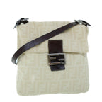 FENDI Mamma Baguette Shoulder Bag Canvas Leather Beige Brown54030